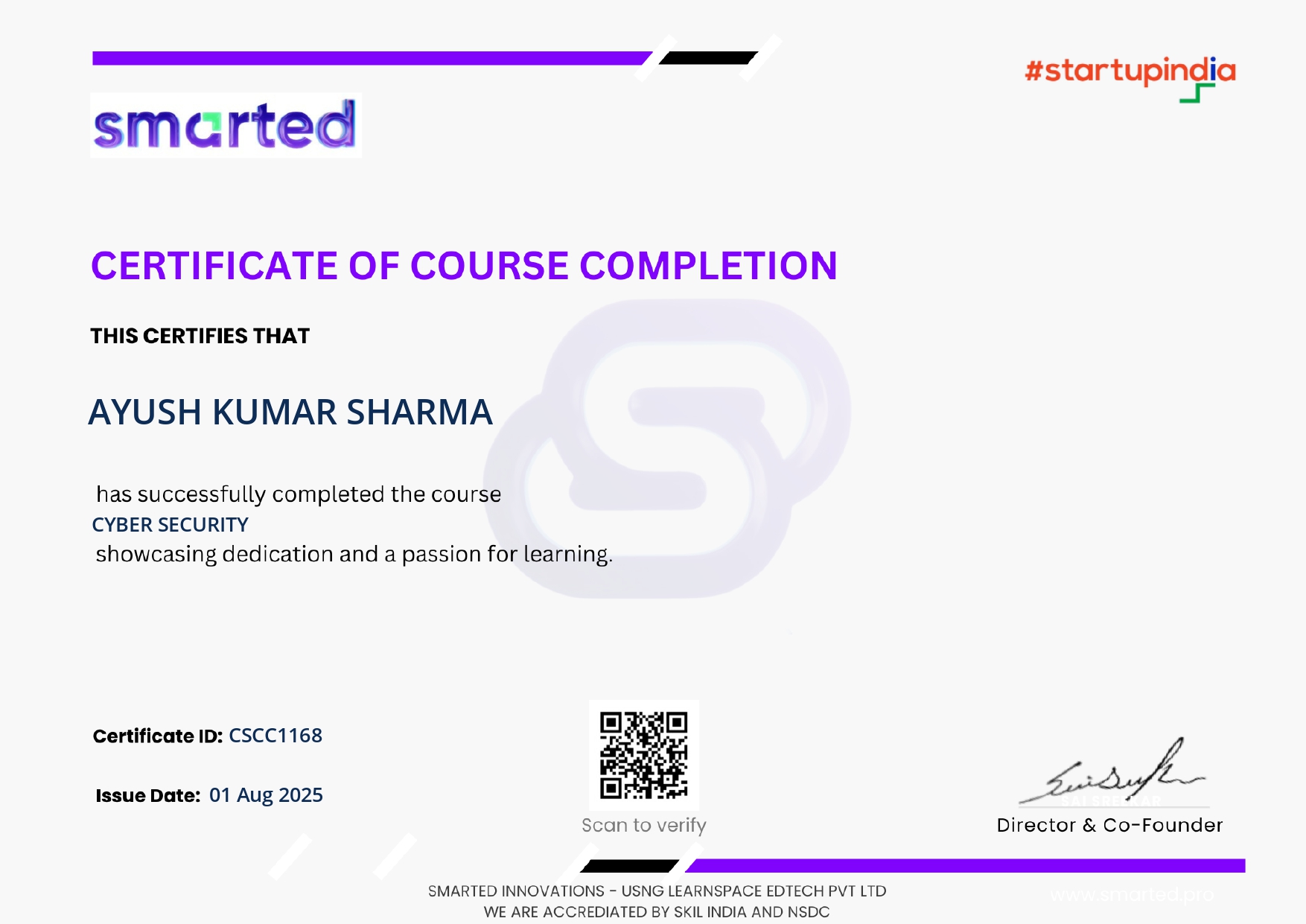 SmartEd Cyber Security Course Certificate